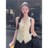Embroider V-neck Cotton Vest With Lace Border